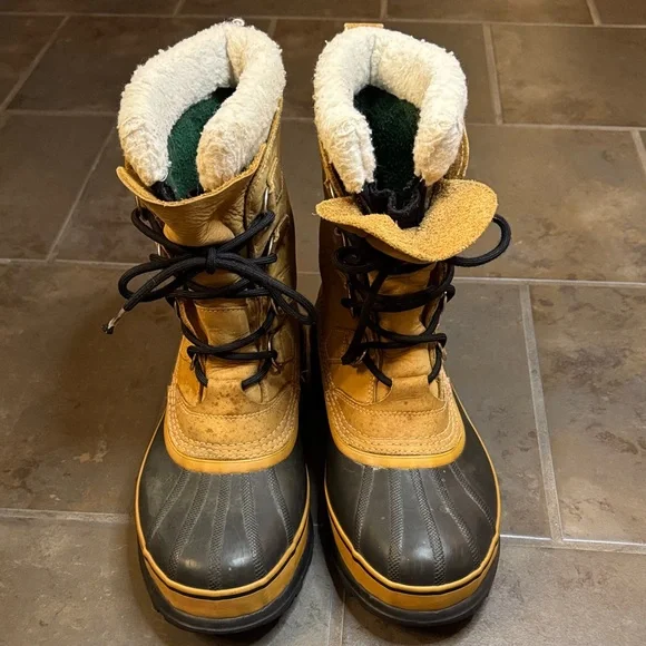 Sorel Men’s Caribou Winter Snow Boots Camel Waterproof Sherpa Cuff Size 8 - Picture 4 of 9